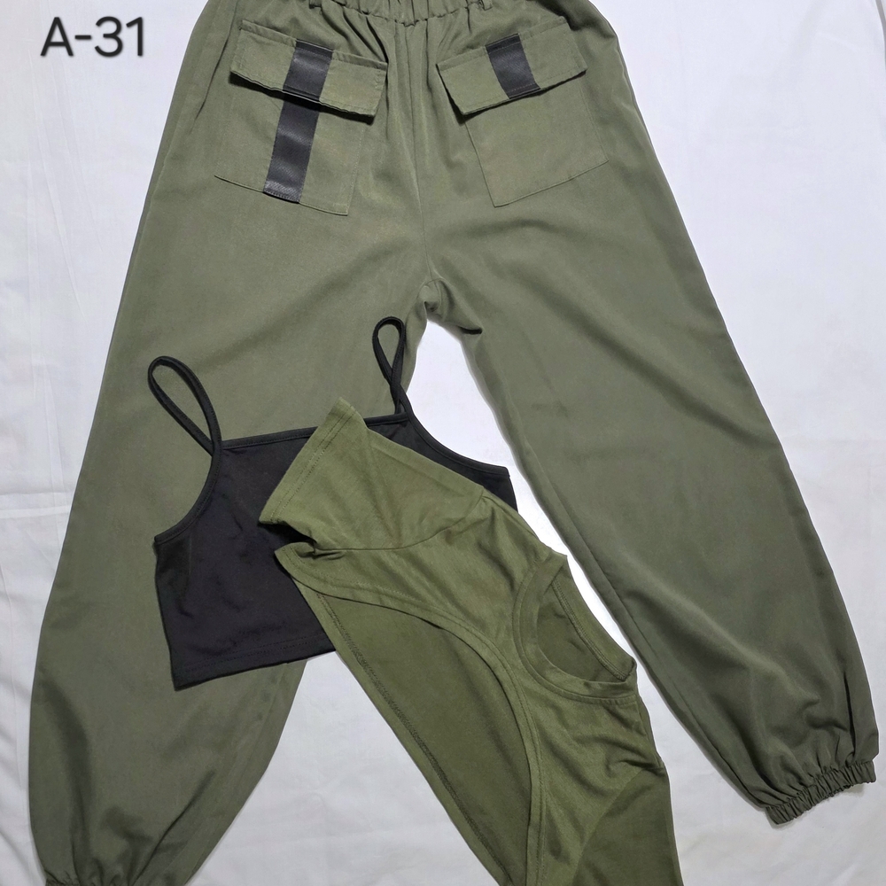 Girls 3-Piece Army Green Cargo Outfit Set | Size 9/10 | Aesthetic Urban Style